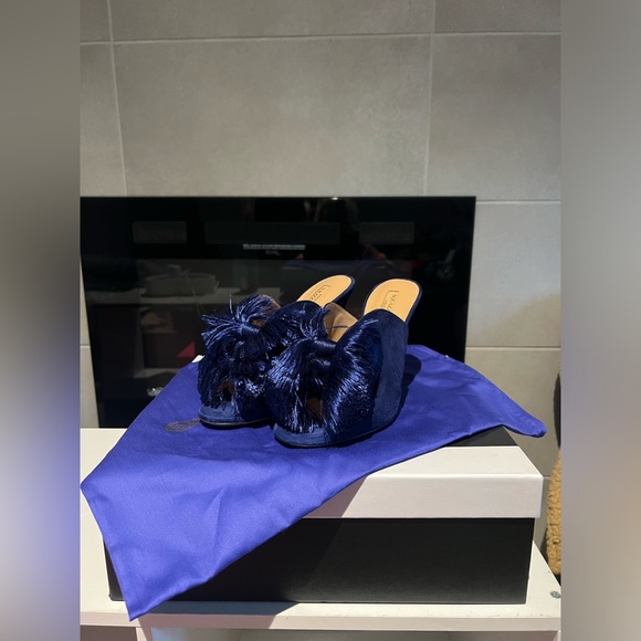 Aquazzura // Navy Blue Suede Lotus Blossom Mules - Picture 2 of 5